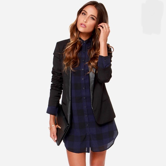 BB Dakota Dresses & Skirts - BB Dakota Keenan Navy Blue Plaid Shirt Dress Size Small